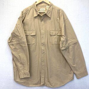 Vintage St Johns Bay Ripstop Convertible Shirt Mens 2XL TALL Zip Off Sleeves Tan